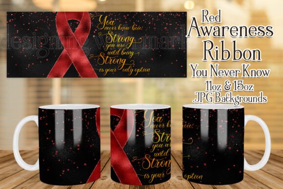 Red Awareness Ribbon Mug Design for Creative Crafts