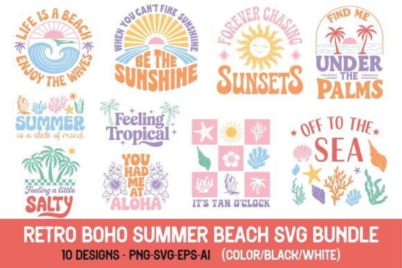 Retro Boho Summer Beach SVG Graphics for Crafts