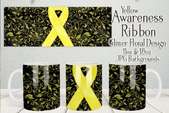 Yellow Awareness Ribbon Mug Designs for Creative Crafts